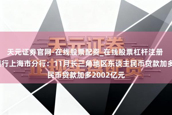 天元证券官网-在线股票配资_在线股票杠杆注册 东谈主民银行上海市分行：11月长三角地区东谈主民币贷款加多2002亿元